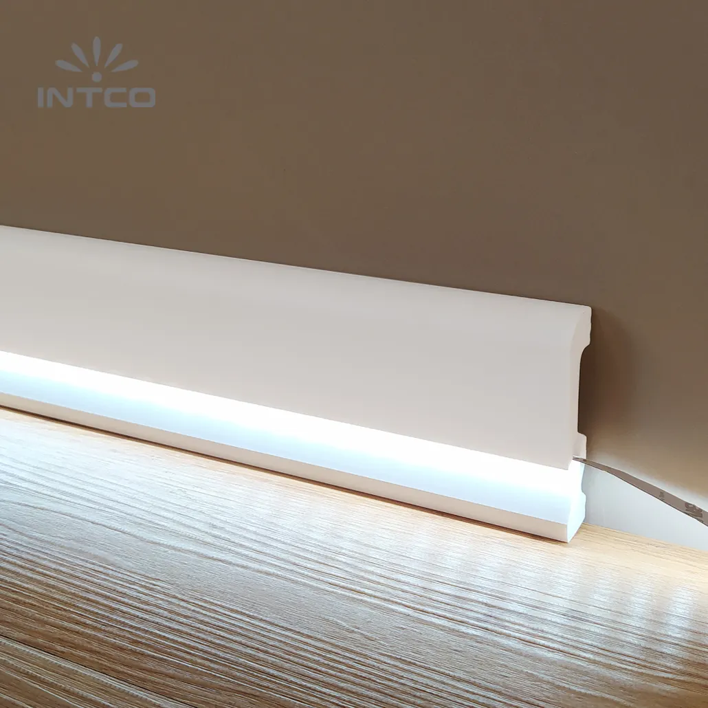 INTCO casa de pisos blanco PS impermeable fácil de instalar zócalo Led tira de luz rodapié