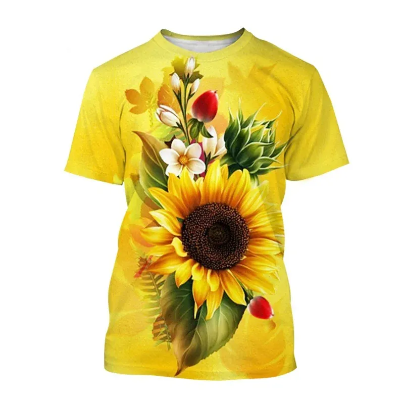 Maglietta stampata bassa con girasole con piante MOQ T-Shirt estiva da bambino a maniche corte classica girocollo T-Shirt T-Shirt con alcuni fornitori