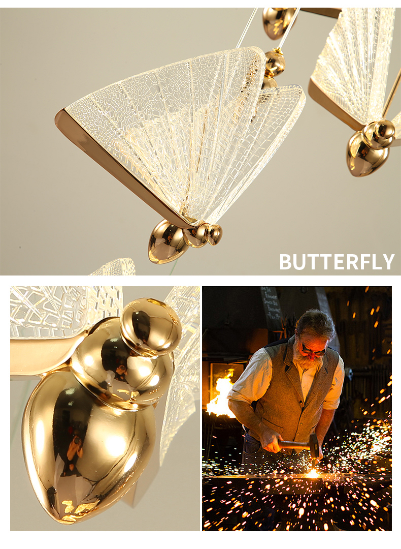 2021 New design morden Luxury restaurant Spiral staircase Duplex floor Butterfly LED pendant light