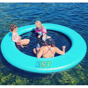 8ft Round Inflatable Water Hammock Floating Platform Swimming Pool Mat With <strong>Mesh</strong> Dog <strong>Ramp</strong> - Product Image 2