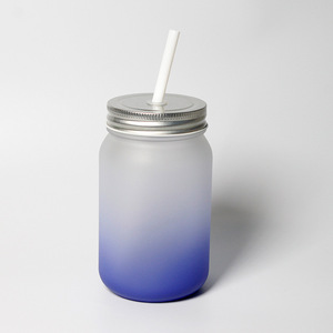 昇華印刷カラーボトムグラデーションカラーガラスMason JarカップガラスMasonコーヒーマグストローと金属ふた付き - Product Image 2