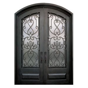 Çift Modern giriş güvenlik ekranı ana ızgara tasarım kapısı tasarım Transom ile ferforje kapı - Product Image 5