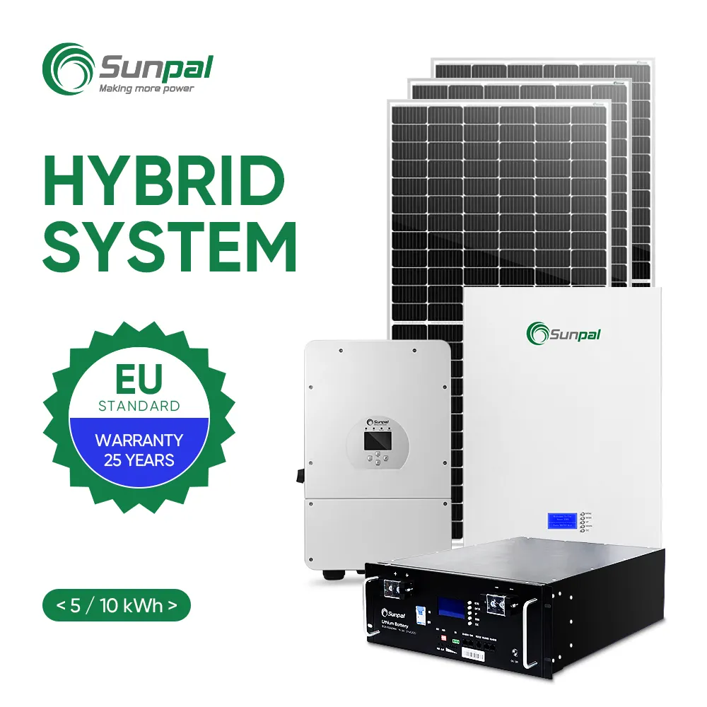 Sistema de energía solar para hotel Sunpal Hybrid On Grid Kit de paneles solares 10Kw 12Kw