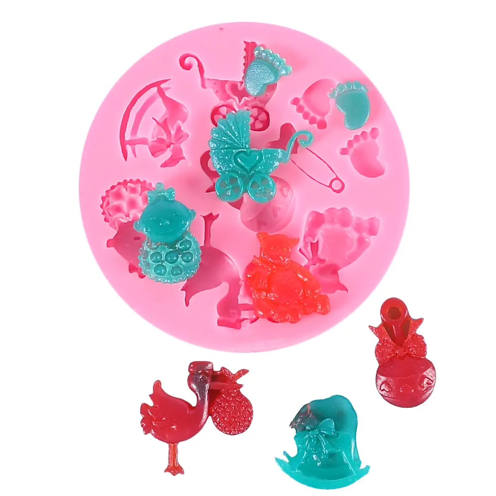Round 9pcs 3D nice infant baby girl stroller toy horse bear bell little foot love pin DIY silicone molds