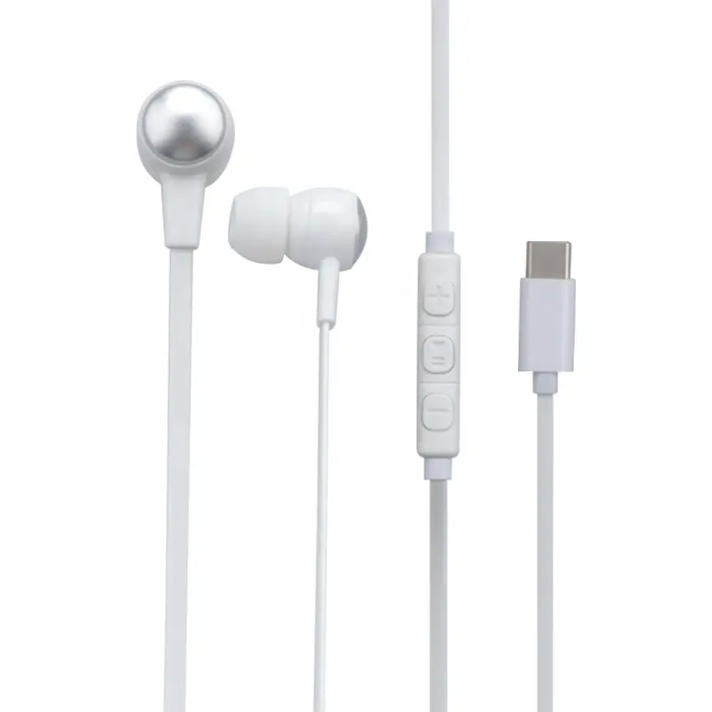 Compatible con Iphone15 Tipo-C Conector estéreo con cable en la oreja auricular/auricular manos libres cable plano auriculares deportivos