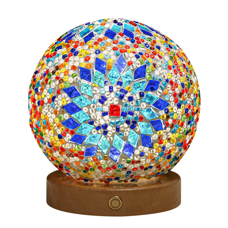 Lampada da tavolo turca (lampade in vetro a mosaico con Base in legno, lampade da comodino stile Tiffany bohémien