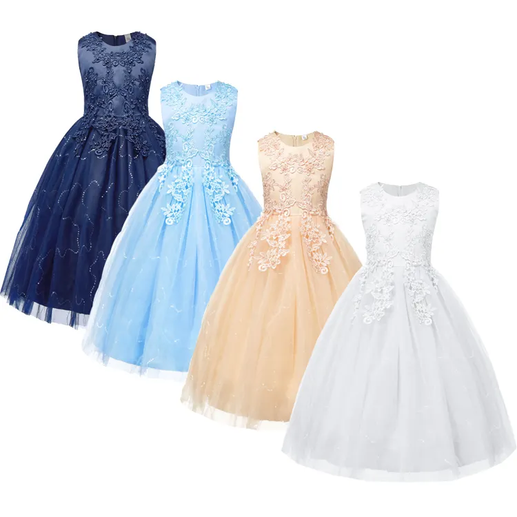 I bambini vestono le ragazze da sposa in Tulle lungo in pizzo da bambina con fiori eleganti abiti da principessa per festa da cerimonia vestito da abito formale per bambini adolescenti