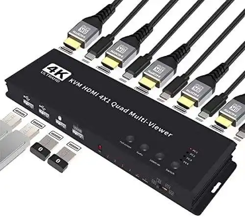 4K 30 Гц 4x1 HDMI KVM коммутатор 4 в 1 аудио видео конвертер USB клавиатура мышь управление 4 портативного компьютера KVM переключатель HDMI