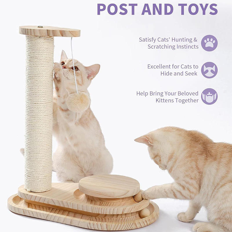 Wholesale Solid Pine Wood Cat Toy with 3-Level Scratching and Teasing Tree Sustainable 3-Level Cat Scratching Wood Mat