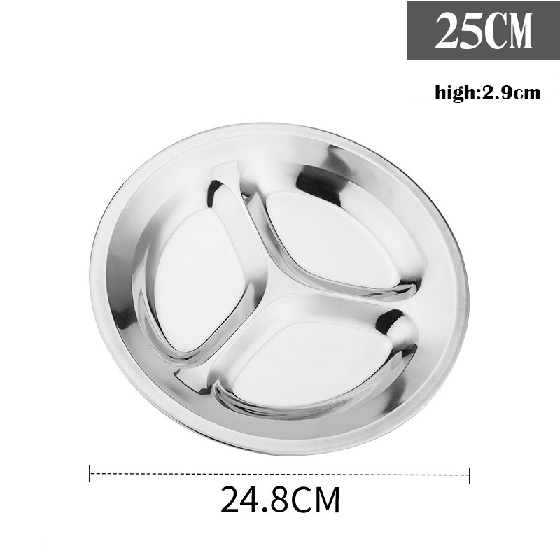 New Product Round Divided Plates 201 Stainless Steel Compartments Round 3 Compartments Fast Food Tray School Canteen Baby Plate