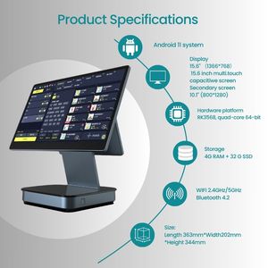 Sconto doppio schermo 15.6 e 10.1 pollici Touch Screen Monitor POS registratore di cassa <span class=keywords><strong>Android</strong></span> - Product Image 2