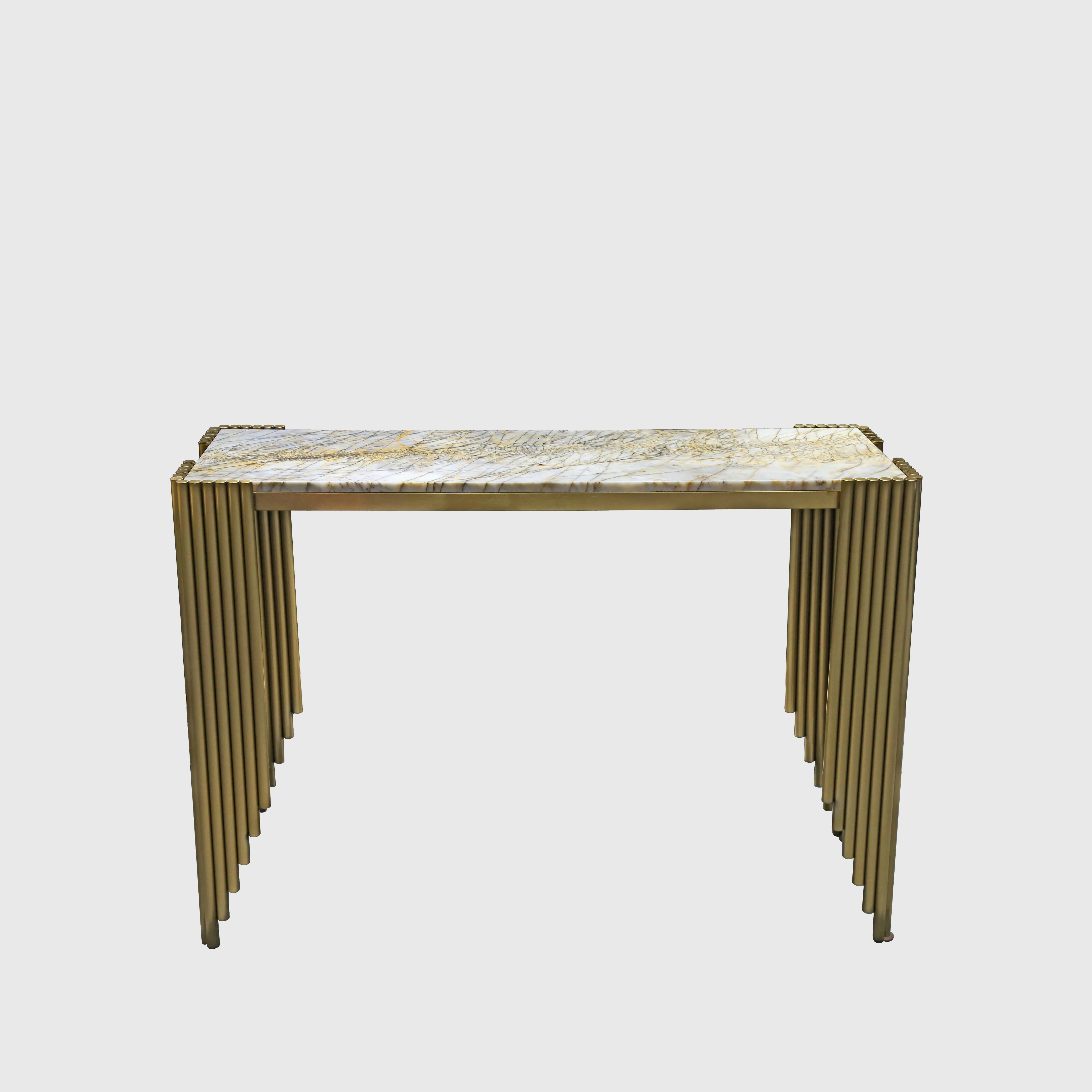कार्मेल 110 सेमी लंबी आधुनिक प्राकृतिक संगमरमर एंट्रीवे पोर्च टेबल सोफा साइड हॉलवे कंसोल टेबल सोने के पैरों के साथ सफेद