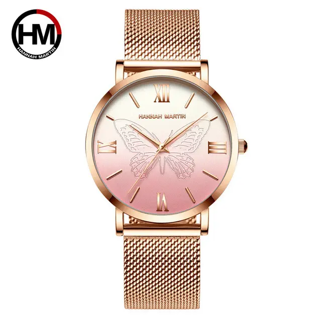 Hannah Martin 13620 Brand name women quartz wrist watches butterfly slim luxury stainless steel ladies watches buy online