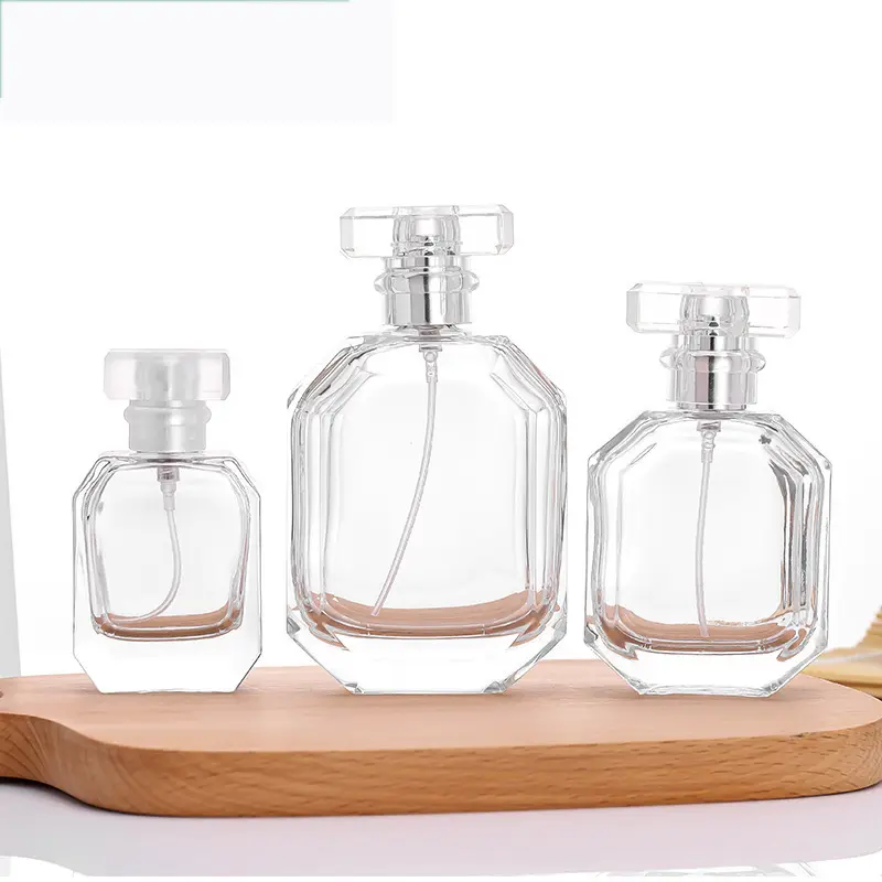 Parafuso de vidro transparente portátil, luxuoso, colorido, 30ml, 50ml, 100ml, separado, vazio, garrafa spray de perfume