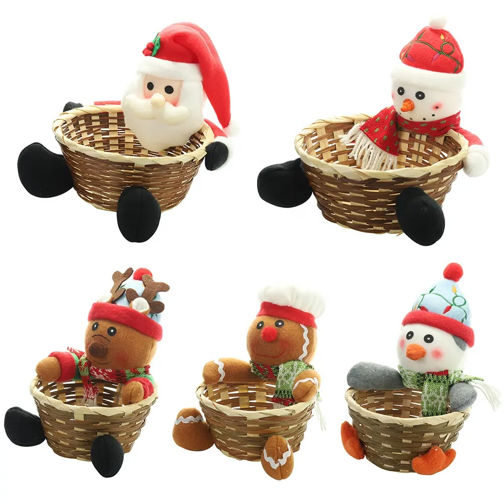 Decoraciones navideñas para HB-1289, bote de dulces de peluche, muñeco de nieve, cesta de bambú caramelo