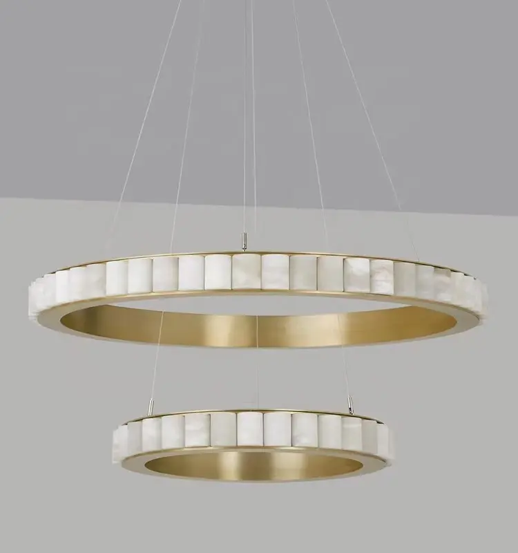 Lampu gantung marmer alami, cincin emas besar mewah, batu tempat lilin marmer Spanyol diameter 120cm