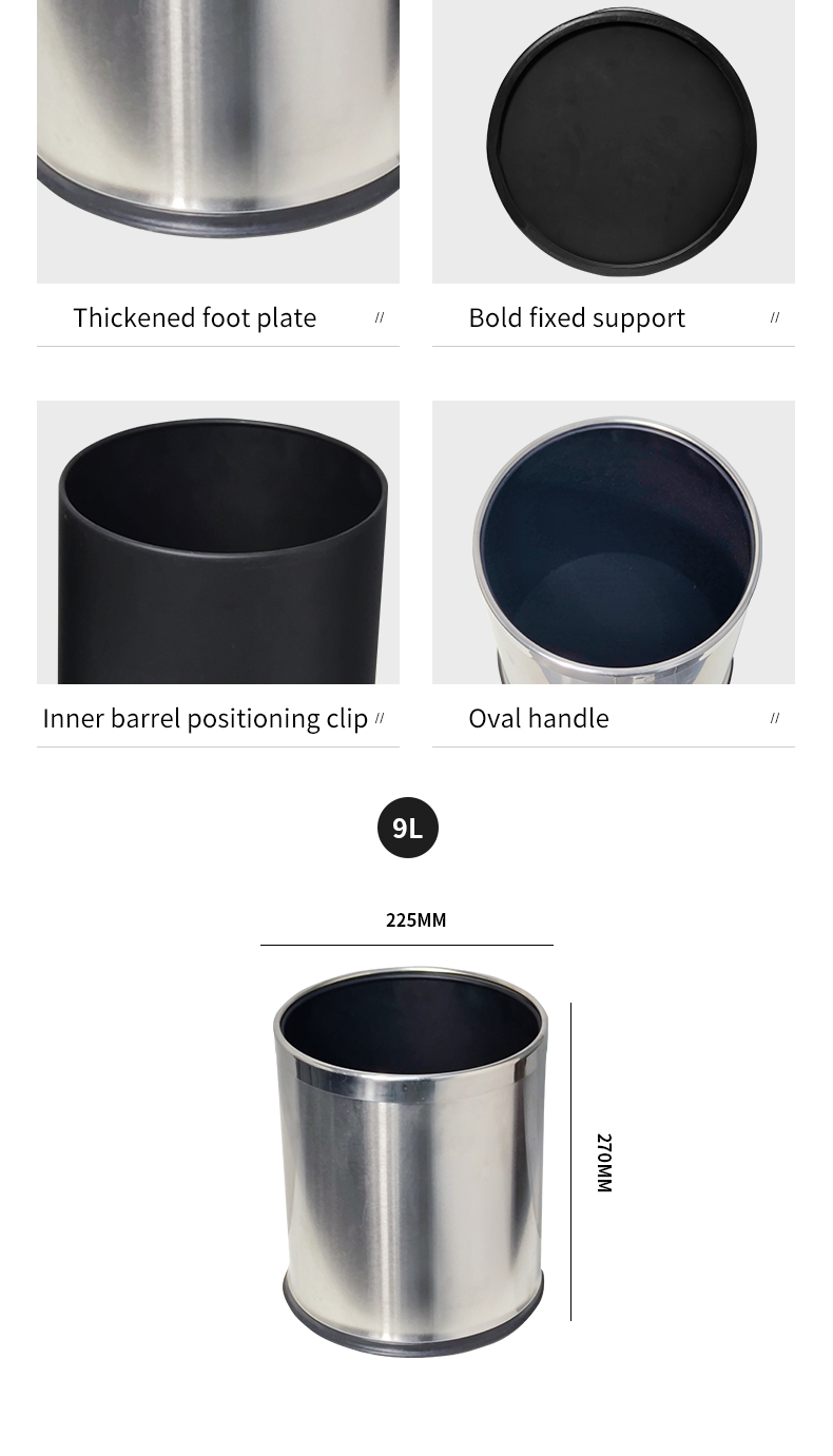 10L lidless Bathroom Household kitchen Cleaning Tools  Stainless Steel Foot Pedal Trash Can Waste