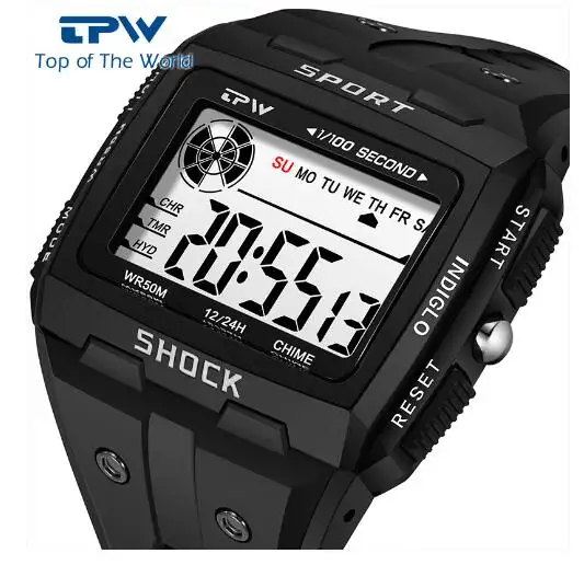 TPW Big Numbers Full Size Digital Watch Easy to Read 5ATM Water Resistant High quality watch Outdoor waterproof sports watch