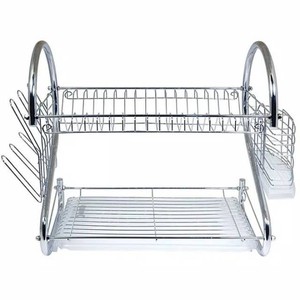 Home Kitchen <strong>S</strong> Shape 2 Tier Storage Organizers Bathroom Shelf Rust Resistant Metal Wire Wesh Drying <strong>Dish</strong> <strong>Rack</strong>