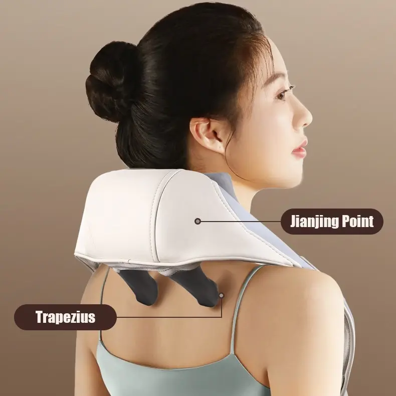 Back Shoulder Hands-Free Massager OEM Hand-shaped Mini Cordless Neck Massager with Heat at Home for Muscle Relaxation