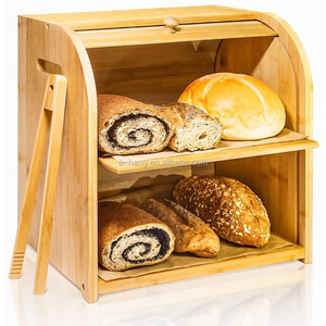Bambu ekmek kutusu 2 katmanlı rulo üst ekmek kutusu mutfak için büyük kapasiteli ahşap ekmek depolama tutucu tost Tong - Product Image 1