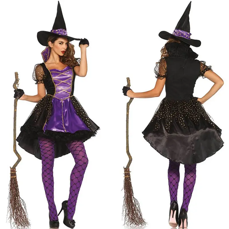 Disfraz de bruja sexy púrpura de Halloween, disfraz de fantasma de animación, vestido de Diablo, uniforme sexy, vestido de bruja de Cosplay
