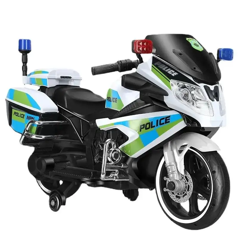 Motocicleta eléctrica para niños, dos ruedas, bebé, niños y niñas, coche de policía recargable doble grande, coche de juguete