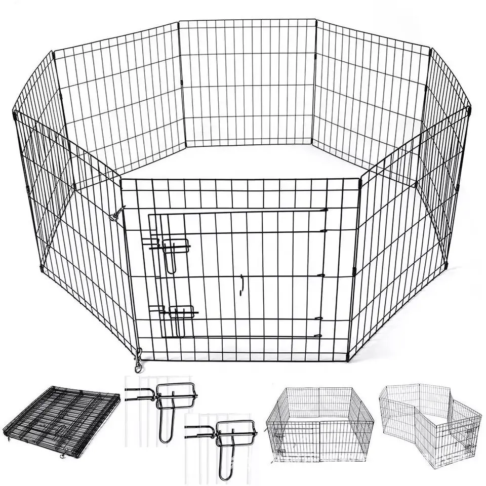 Черная дышащая металлическая проволока ограждение для собак вольер Портативный Расширяемый манеж для домашних животных с 8 панелями забор для собак