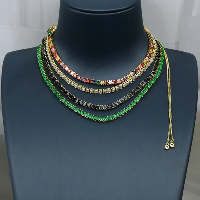 Ожерелье женское регулируемое с фианитами, ювелирное изделие с кристаллами, теннисное колье