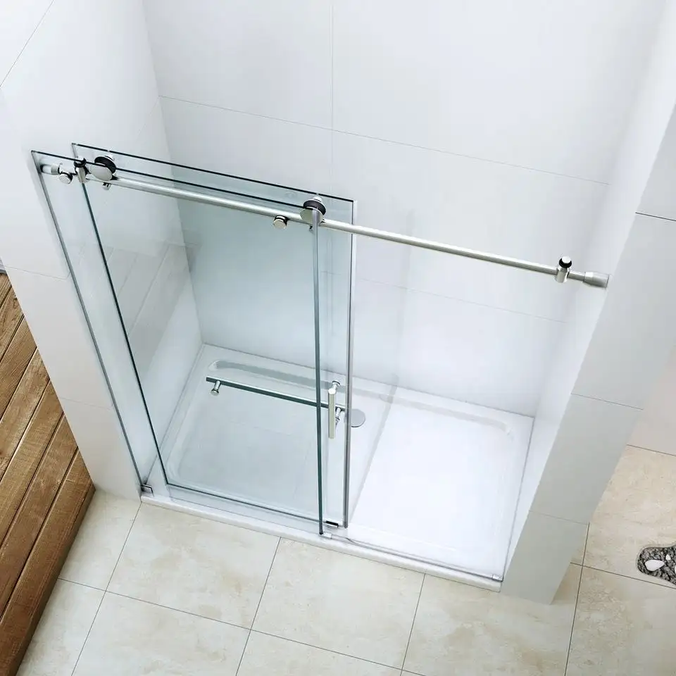Pantalla de ducha de baño corredera de doble puerta personalizada, marco de acero inoxidable, cabina de ducha, cabina de ducha de vidrio templado