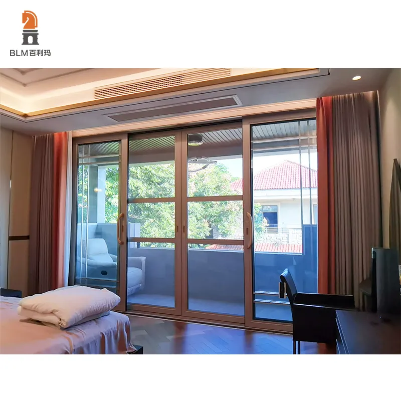 דלתות מרפסת הזזה מאלומיניום באיכות גבוהה בעיצוב בית עמיד למים בהתאמה אישית חדר שינה בסגנון מינימליסטי גמור משטח