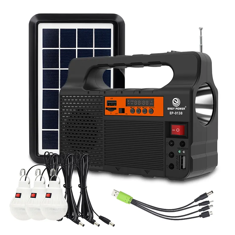 Mini altavoz portátil para acampar al aire libre, Radio, Kit de iluminación de energía solar y generador de sistema de energía solar para el hogar