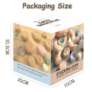 KSF Educational Shower Toys Nesting Cups Learning <strong>Pattern</strong> Silicone Teething Soft <strong>Building</strong> <strong>Blocks</strong> for Baby Children Toys - Product Image 6
