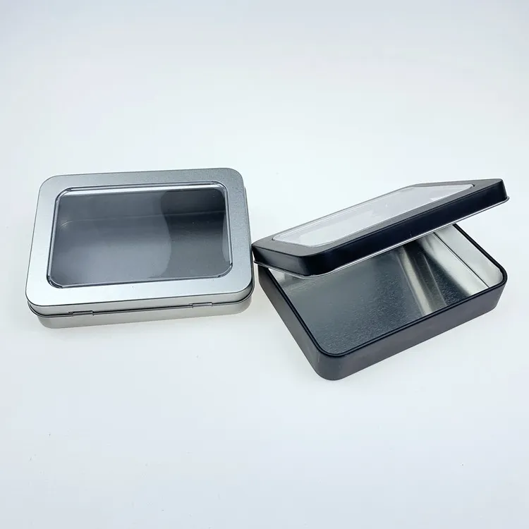 Disponibile 115*85*22mm rettangolo argento nero Slip/incernierato/coperchio finestra scatola/custodia In metallo