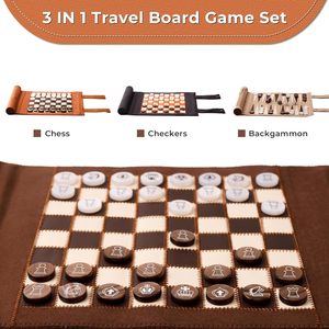 Biểu Tượng Tùy Chỉnh Roll-up PU Da 3 Trong 1 Du Lịch Cờ Backgammon <span class=keywords><strong>Checkers</strong></span> Thiết Lập Lưu Trữ Túi Xách Tay Bàn Cờ Trò Chơi Thiết Lập - Product Image 2