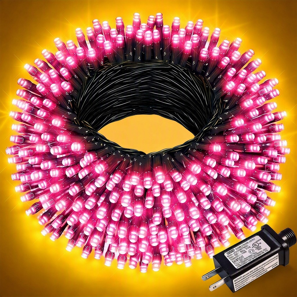 32m-300 lights-pink-24v dark green string lights