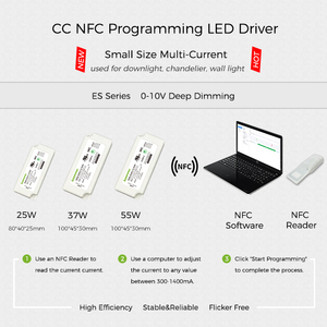 Programación NFC ajustable de potencia de 25W 37W 55W 0-10V 1% Controlador LED de atenuación profunda
