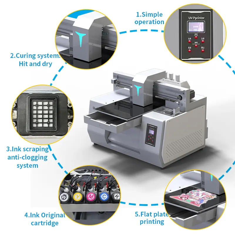 Printer UV A3 kecil plastik datar casing ponsel instrumen panel jigsaw label kotak kemasan cangkir kaca mesin cetak