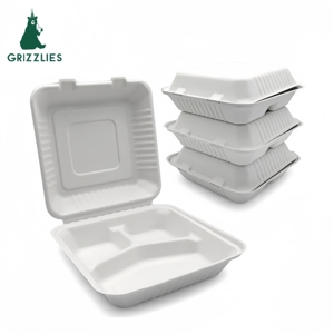 Tek kullanımlık 8 inç 3 bölme Compostable kapaklı Take-Out to-Go gıda kutuları biyobozunur konteynerler - Product Image 1