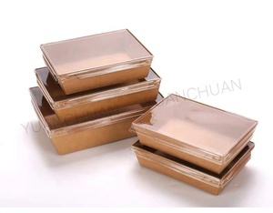 Yeni tasarım PET kapaklı kraft kağit kutu dikdörtgen tek kullanımlık gıda kağıt kap - Product Image 1