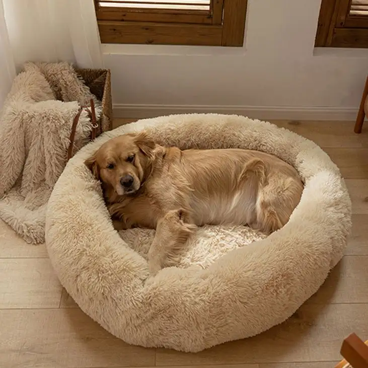 ドロップシッピングサプライヤー犬用ベッド豪華洗えるペットクッションマットふわふわドーナツ抱きしめるかわいいペットベッド猫と犬用ベッドソファ