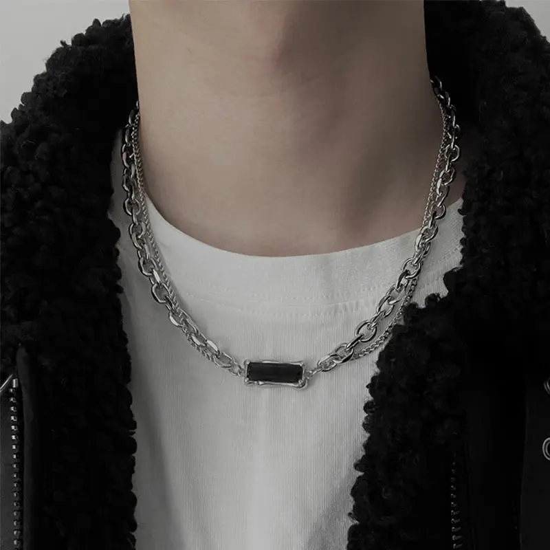 DAIHE NC5698 Double black gem necklace ins design niche cold wind titanium steel hip hop premium choker