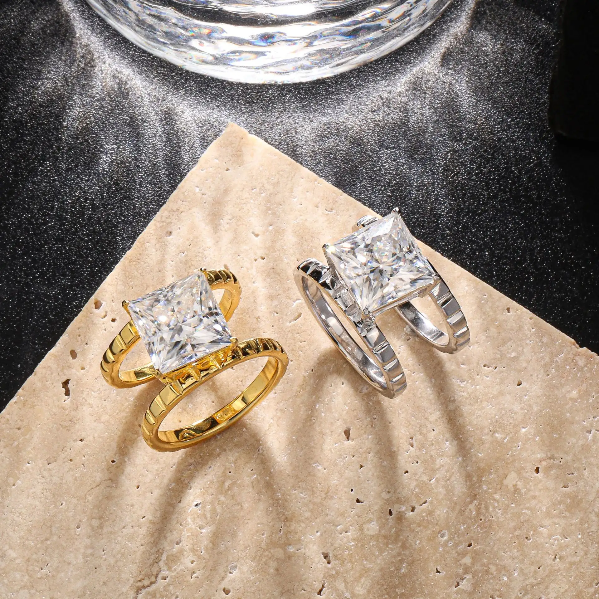 Özel 925 ayar gümüş 6CT altın kaplama 18K mozanit elmas yüzük nişan düğün gelin güzel takı kadınlar için adam