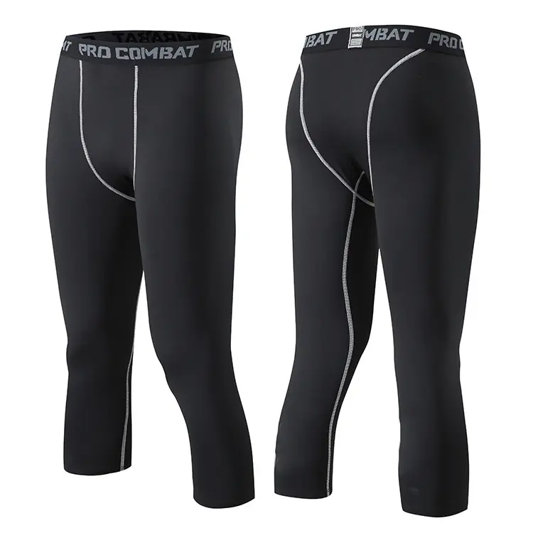 Pantalones cortos Capri ajustados de compresión para entrenamiento deportivo de 3/4 de longitud para hombre, mallas de poliéster y LICRA, pantalones de YOGA