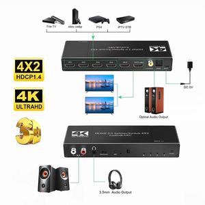 4K 4x2 conmutador divisor 4 Entrada 2 interruptor de salida con arco R/L 3,5mm Aux 60hz Coaxial SPDIF Audio Extractor