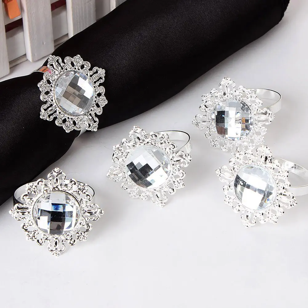Anillo de servilletas de diamante de estilo occidental para boda, servilletas de perlas de alta calidad con hebilla, venta al por mayor