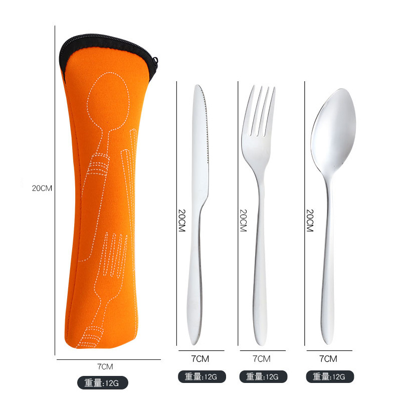 Juego de tres piezas de cuchillo, tenedor y cuchara de cuerpo ligero, color naranja