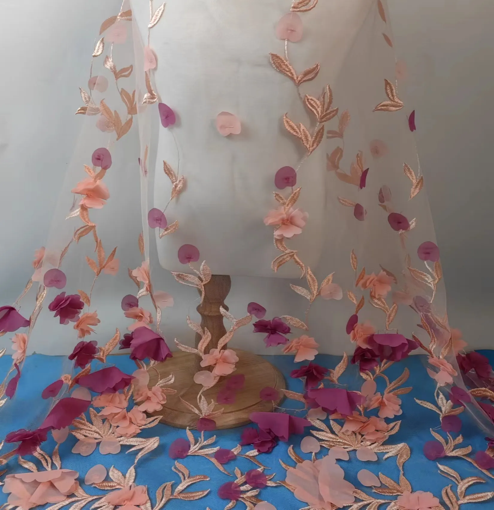 Tecido de bordado floral tule europeu e africano, vestido de noiva vestido de renda floral