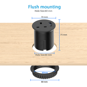 <strong>UK</strong>/US/EU Standard Mini Flush <strong>Mounted</strong> Desk Socket Circular Type Furniture Desktop Plug Hole Socket Round Power Grommet - Product Image 4