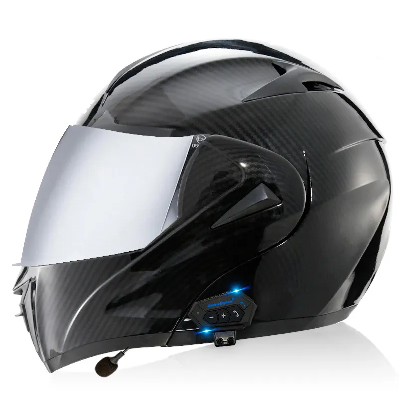 Шлем мотоциклетный с голубым зубьем и серебряным покрытием, зеркальный Интерком, гарнитура для шлема, шлем на все лицо
